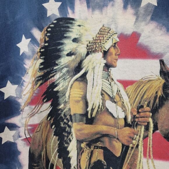 Vintage Y2K 2002 The Mountain Native American Man Blue Tie Dye T-Shirt Size XXXL - Picture 9 of 13